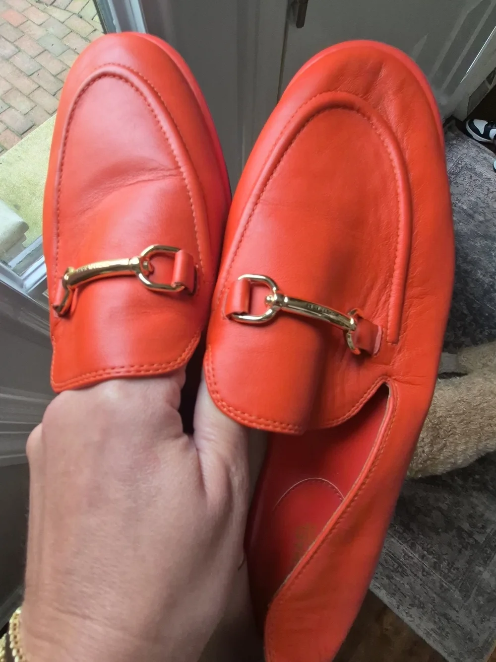 Michael Kors Women's Orange Leather Horsebit Loafers